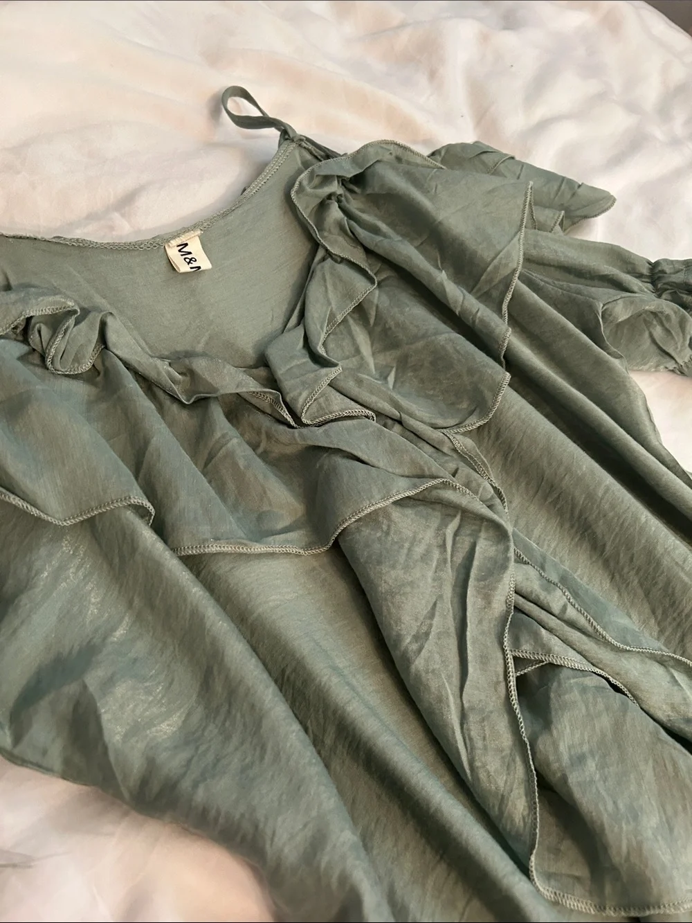Off-Shoulder Ruffled Green Women’s Top - Picture 3 of 6